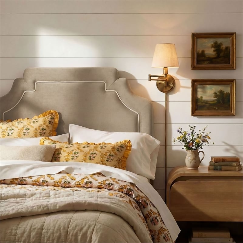 Magnolia Stain-Resistant Performance Velvet Twin Size Headboard in Taupe Almond