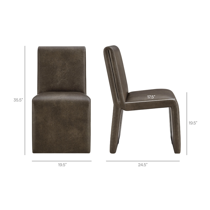 Emory Vegan Leather Dining Side Chair Set of 2 in Mushroom