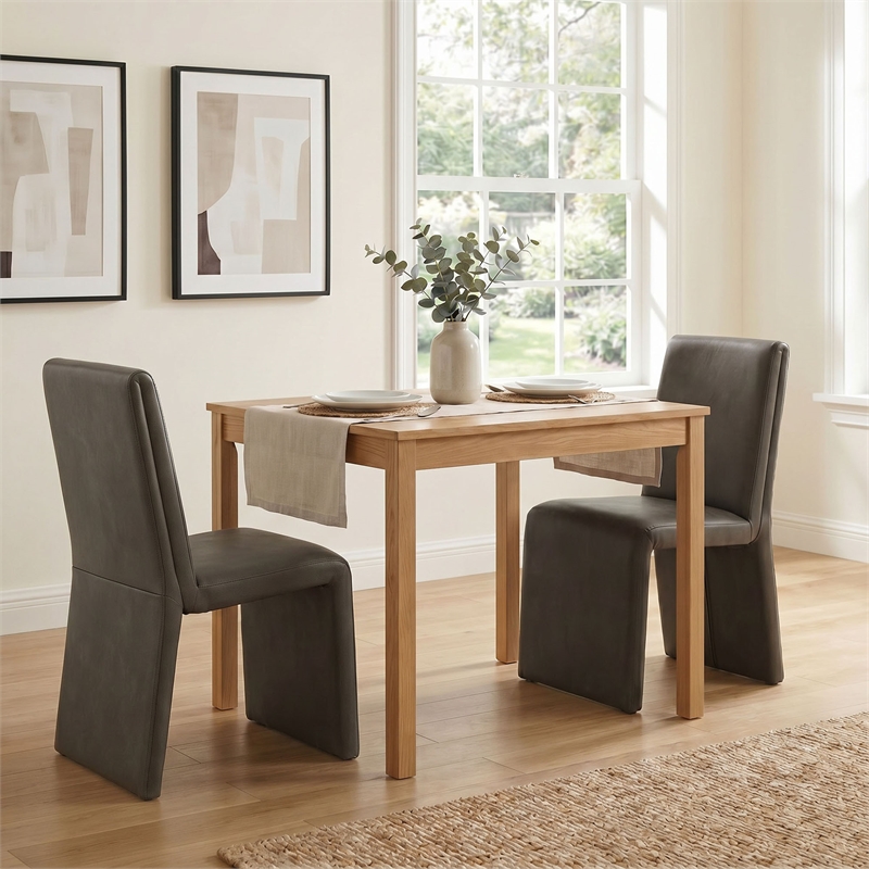Emory Vegan Leather Dining Side Chair Set of 2 in Mushroom