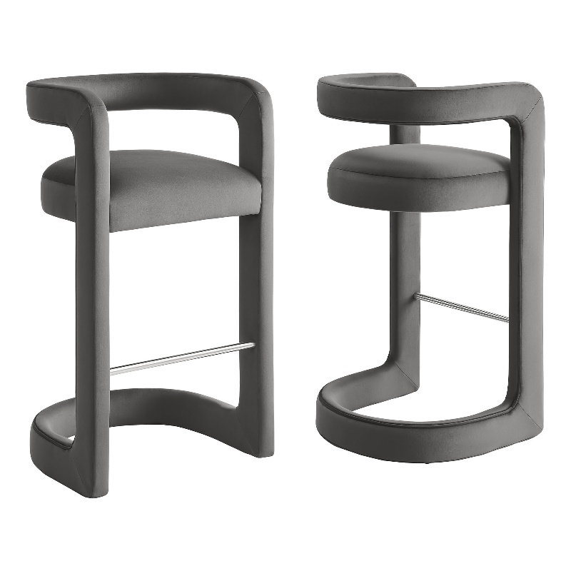 Winslow Performance Velvet Bar Stool Set of 2 in Storm Gray