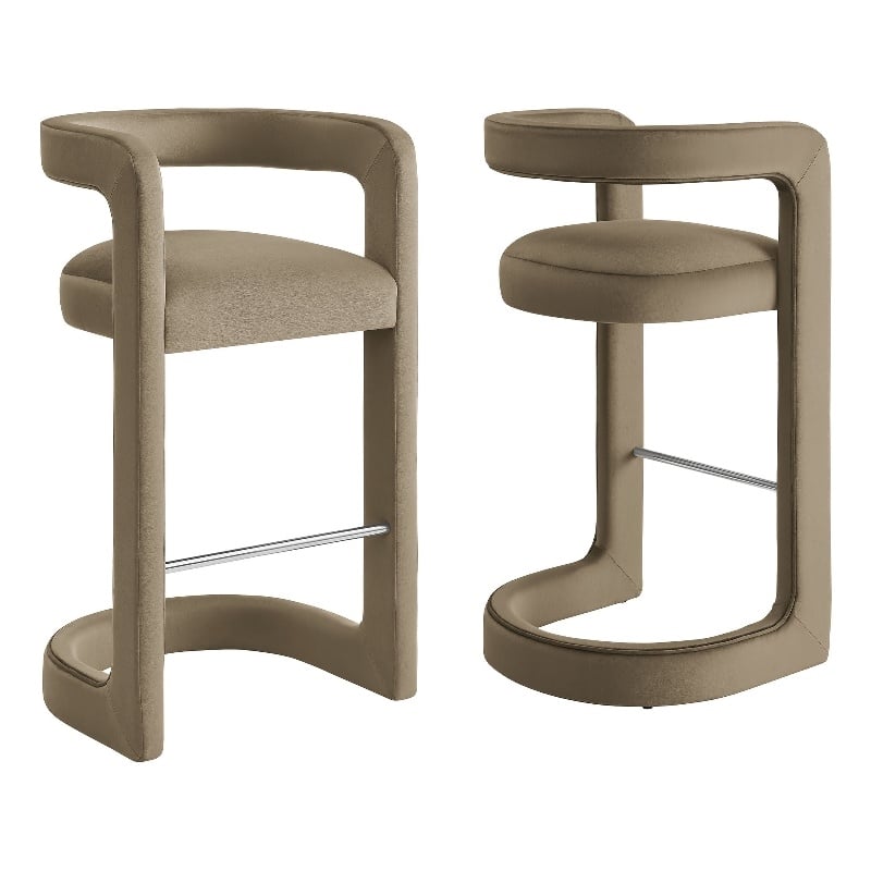 Winslow Performance Velvet Bar Stool Set of 2 in Taupe