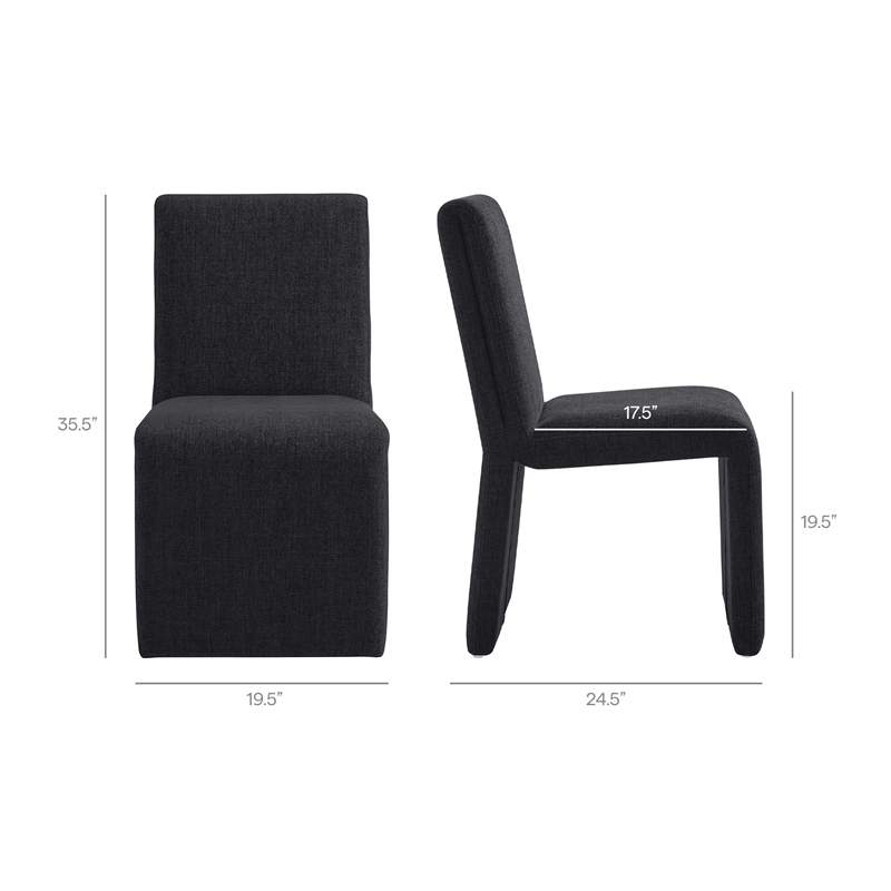 Emory Upholstered Fabric Dining Side Chair Set of 2 in Ebony