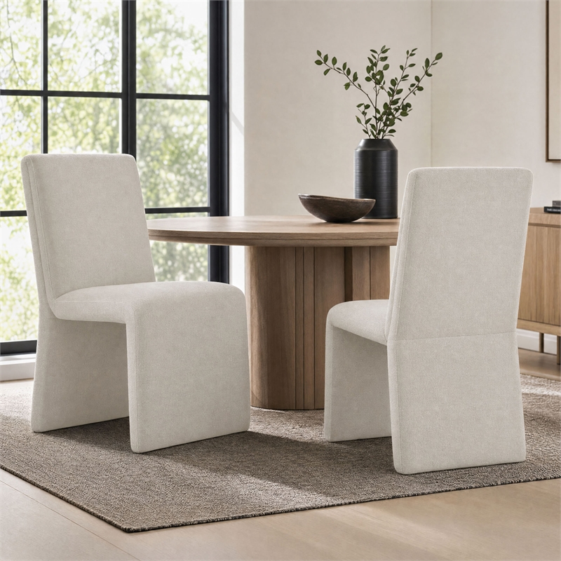 Emory Upholstered Fabric Dining Side Chair Set of 2 in Salt