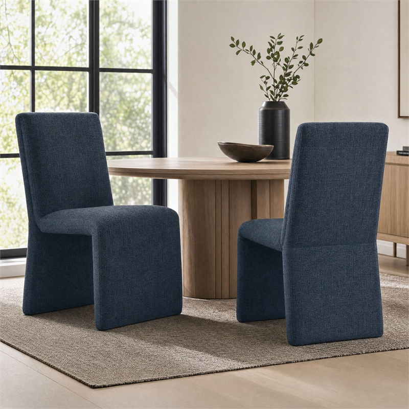 Emory Upholstered Fabric Dining Side Chair Set of 2 in Slate Blue
