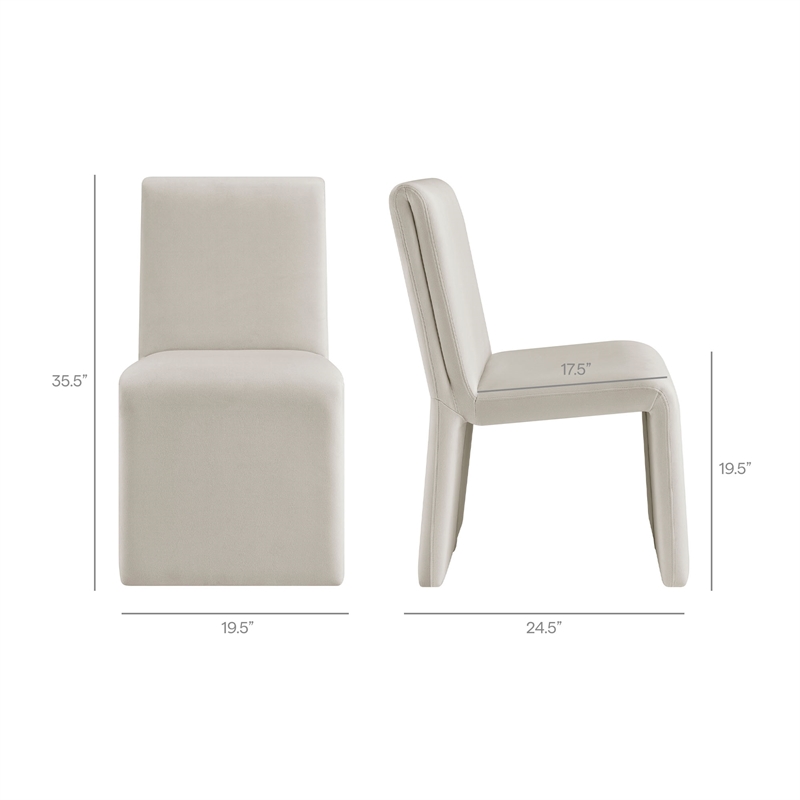 Emory Performance Velvet Dining Side Chair Set of 2 in Alabaster