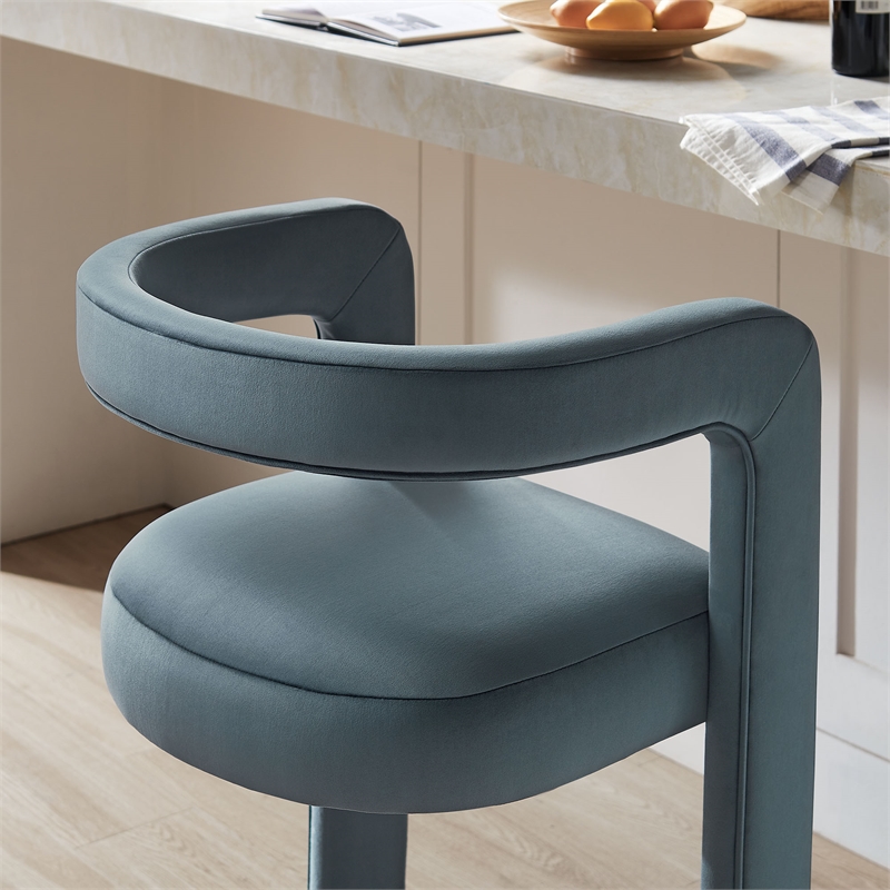 Winslow Performance Velvet Bar Stool Set of 2 in Cadet Blue