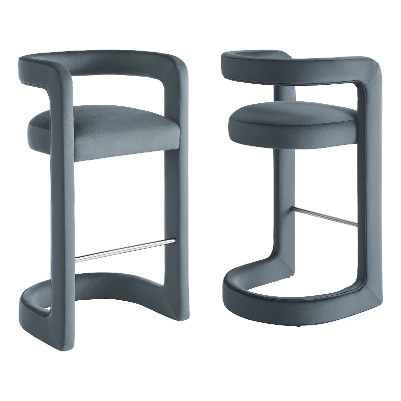 Winslow Performance Velvet Bar Stool Set of 2 in Cadet Blue