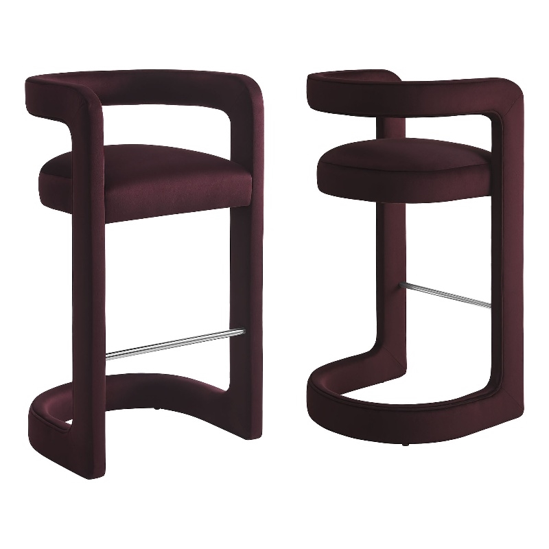 Winslow Performance Velvet Bar Stool Set of 2 in Mulberry