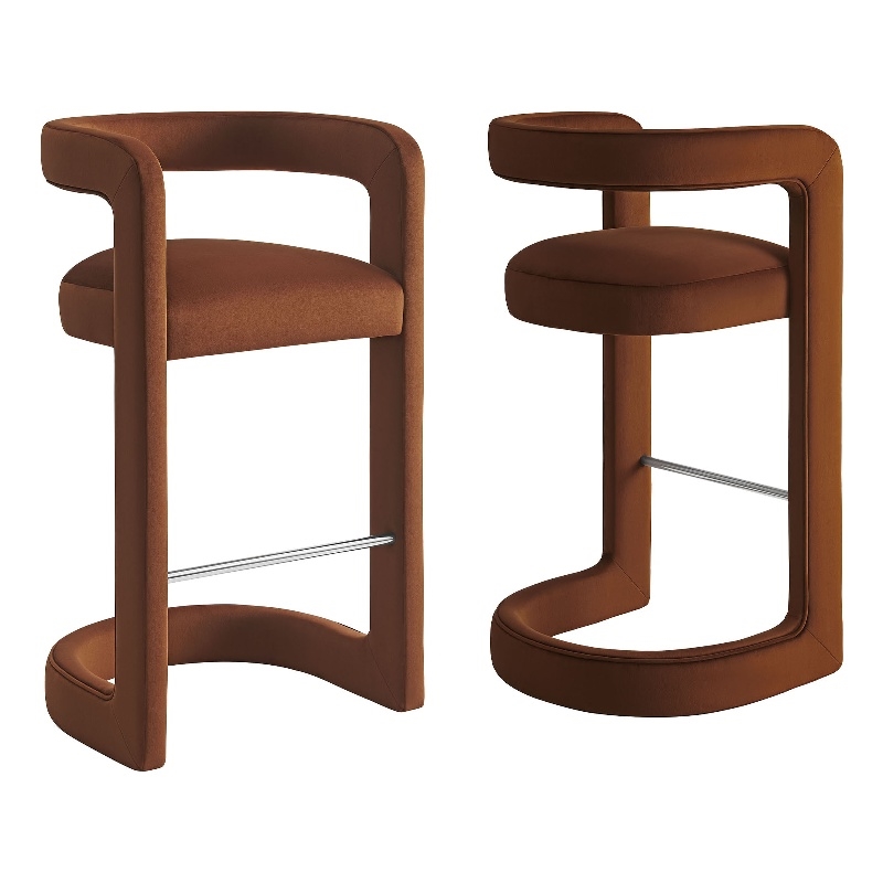 Winslow Performance Velvet Bar Stool Set of 2 in Rust