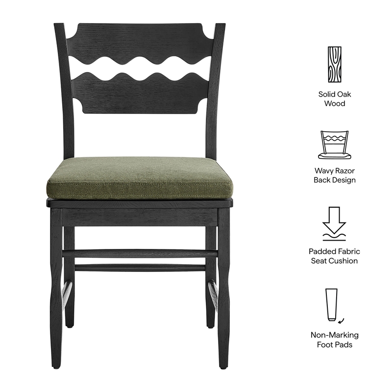 Jax Oak Wood Dining Chair With Wavy Razor Back and Cushion Set of 2
