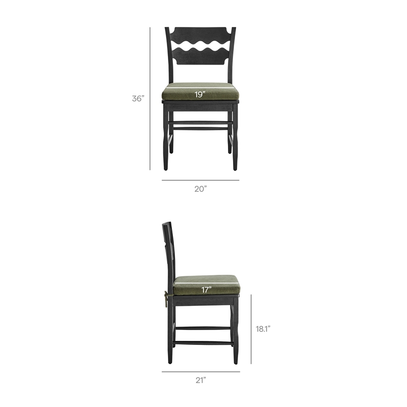 Jax Oak Wood Dining Chair With Wavy Razor Back and Cushion Set of 2