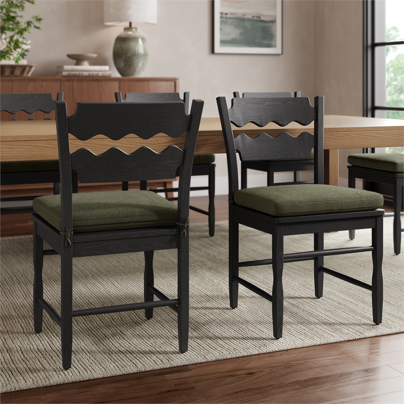 Jax Oak Wood Dining Chair With Wavy Razor Back and Cushion Set of 2