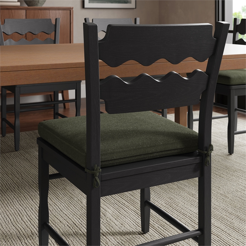 Jax Oak Wood Dining Chair With Wavy Razor Back and Cushion Set of 2