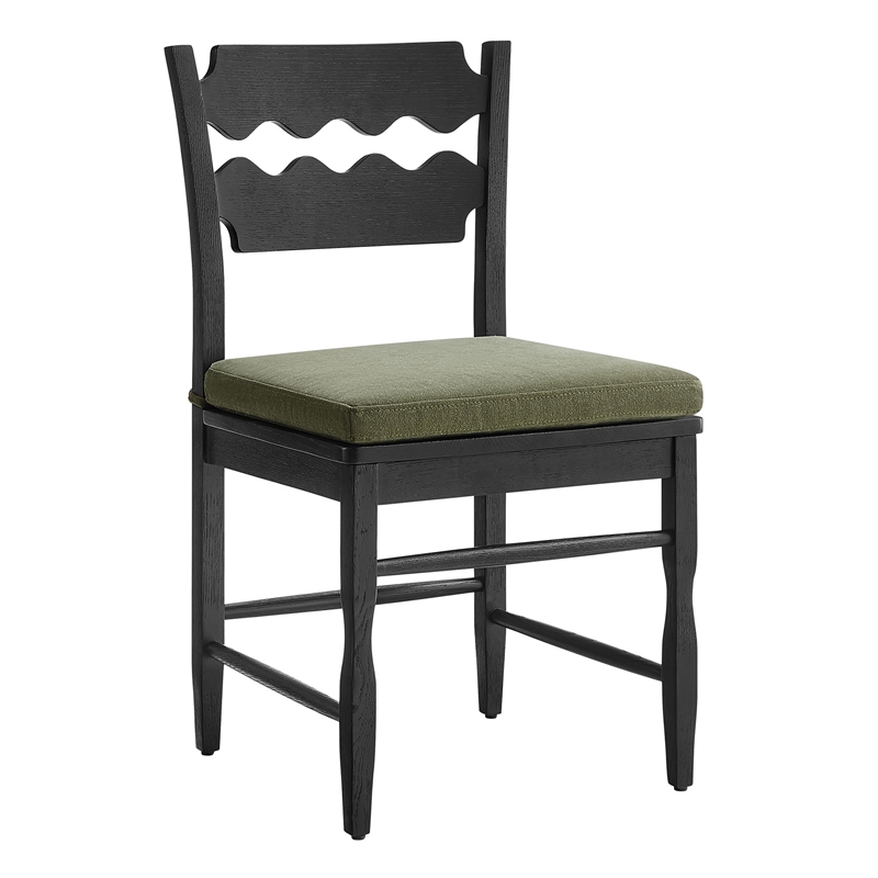 Jax Oak Wood Dining Chair With Wavy Razor Back and Cushion Set of 2