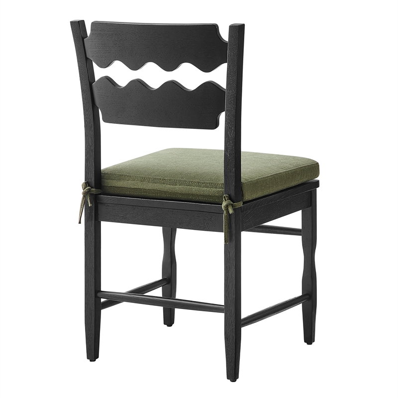Jax Oak Wood Dining Chair With Wavy Razor Back and Cushion Set of 2