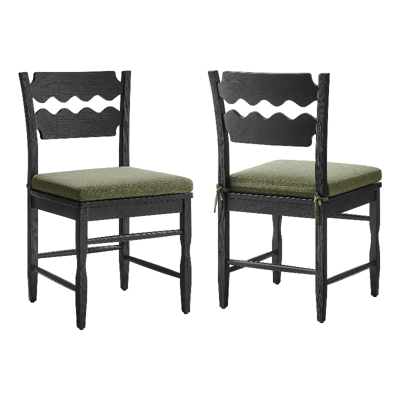 Jax Oak Wood Dining Chair With Wavy Razor Back and Cushion Set of 2