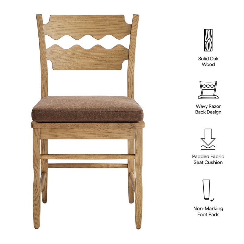 Jax Oak Wood Dining Chair With Wavy Razor Back and Cushion Set of 2