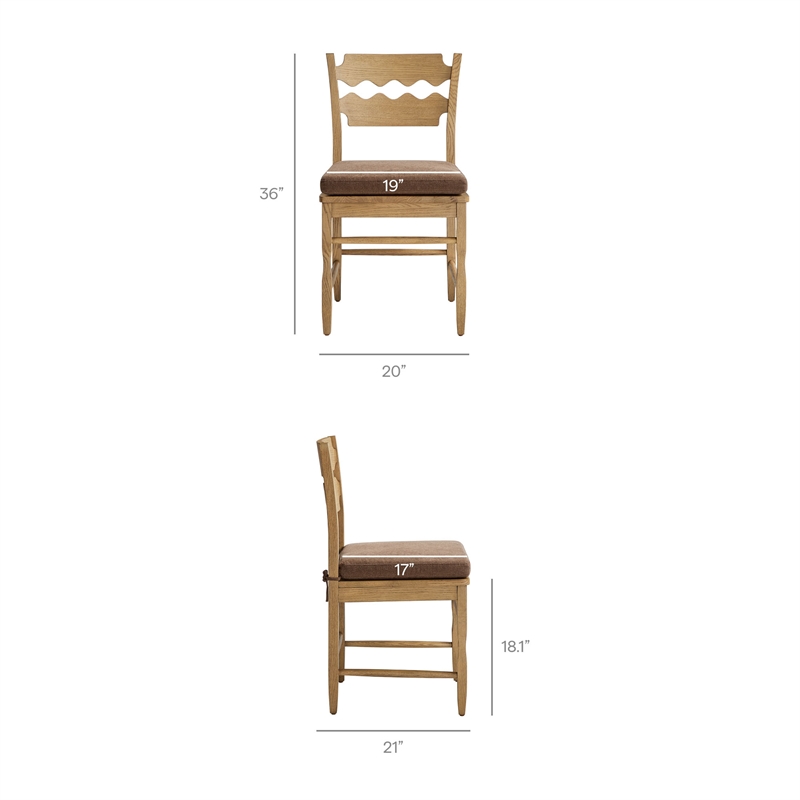 Jax Oak Wood Dining Chair With Wavy Razor Back and Cushion Set of 2