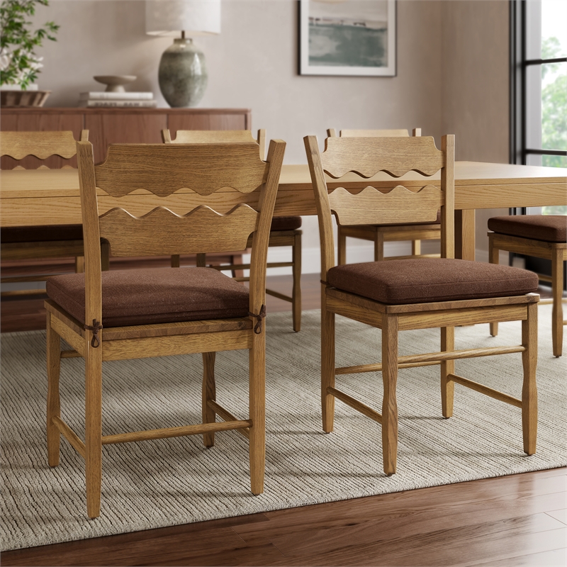 Jax Oak Wood Dining Chair With Wavy Razor Back and Cushion Set of 2