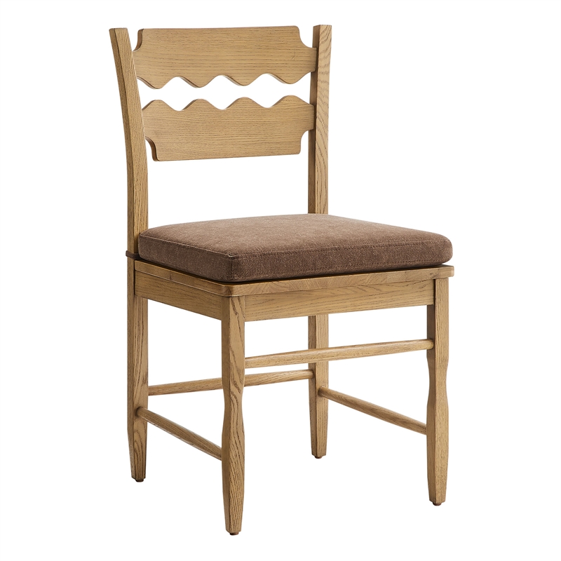 Jax Oak Wood Dining Chair With Wavy Razor Back and Cushion Set of 2