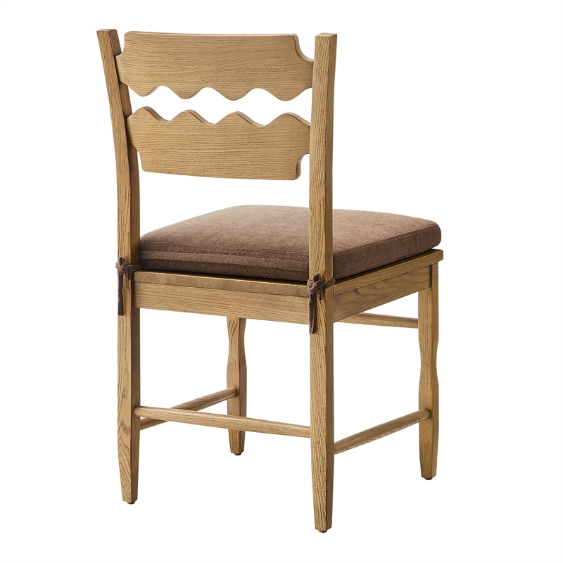 Jax Oak Wood Dining Chair With Wavy Razor Back and Cushion Set of 2