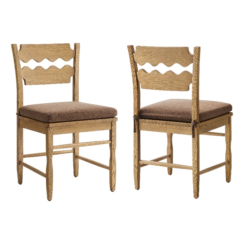 Jax Oak Wood Dining Chair With Wavy Razor Back and Cushion Set of 2