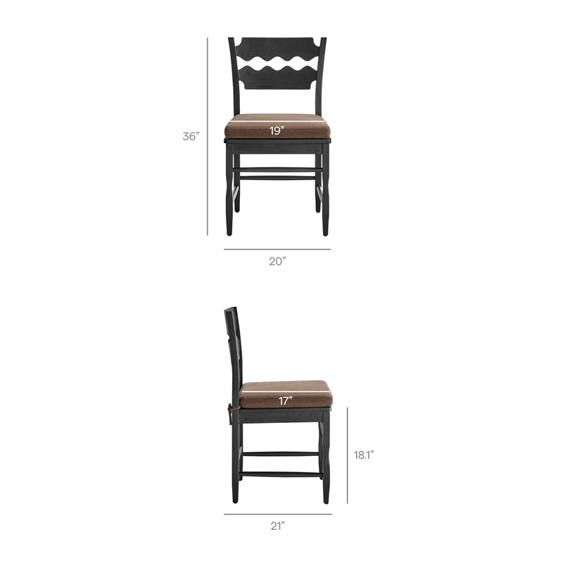 Jax Oak Wood Dining Chair With Wavy Razor Back and Cushion Set of 2