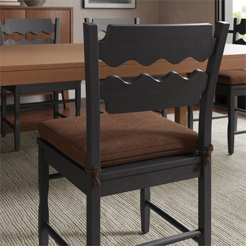 Jax Oak Wood Dining Chair With Wavy Razor Back and Cushion Set of 2