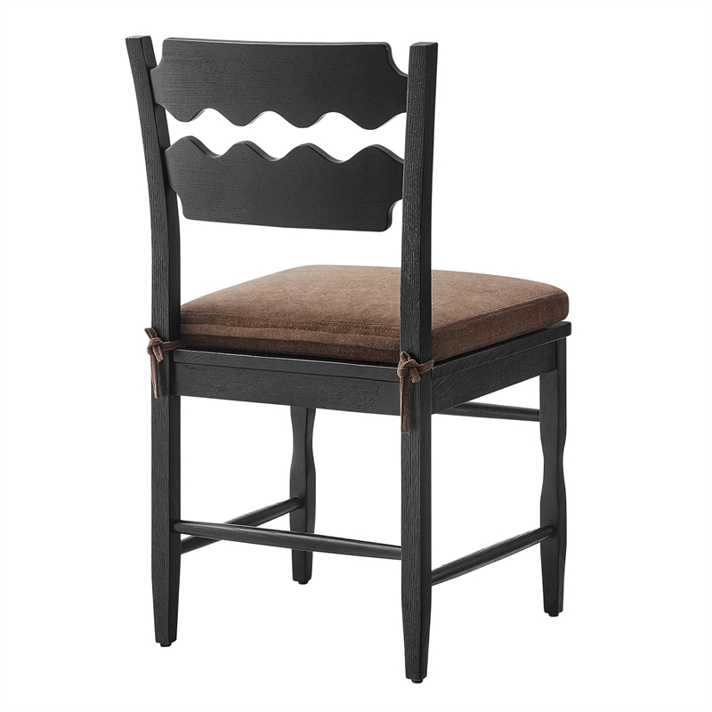 Jax Oak Wood Dining Chair With Wavy Razor Back and Cushion Set of 2