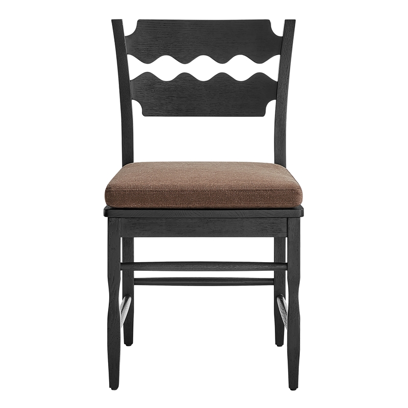 Jax Oak Wood Dining Chair With Wavy Razor Back and Cushion Set of 2