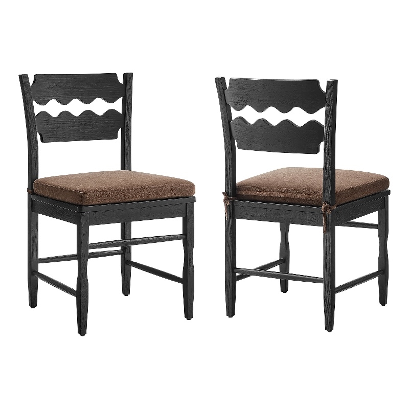 Jax Oak Wood Dining Chair With Wavy Razor Back and Cushion Set of 2