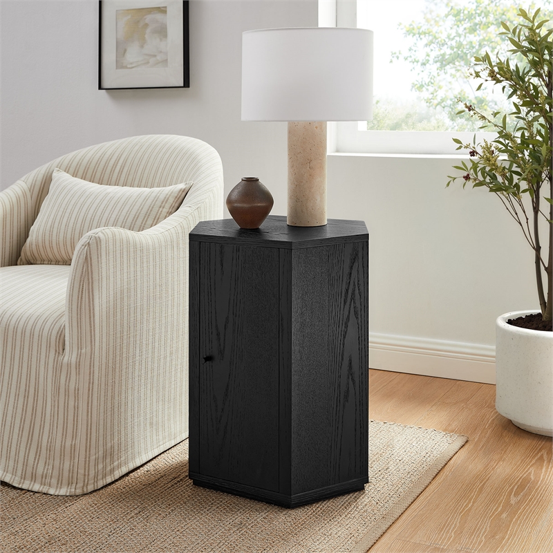 Kade Faceted Wood Side Table in Black