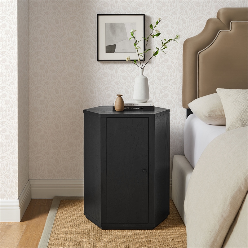Kade Faceted Wood Side Table in Black