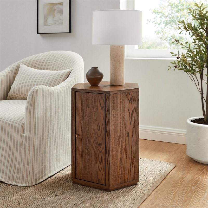 Kade Faceted Wood Side Table in Walnut