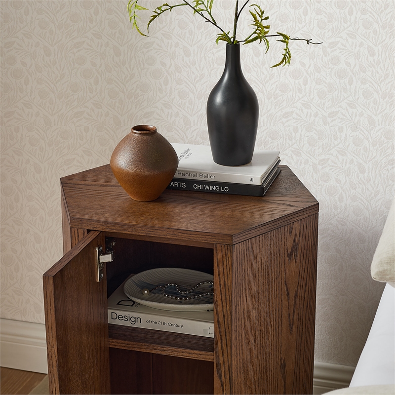 Kade Faceted Wood Side Table in Walnut