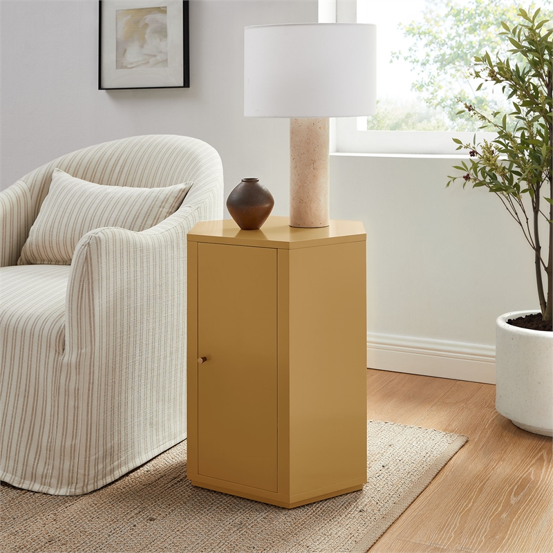 Kade Faceted Semi-Gloss Side Table in Mustard