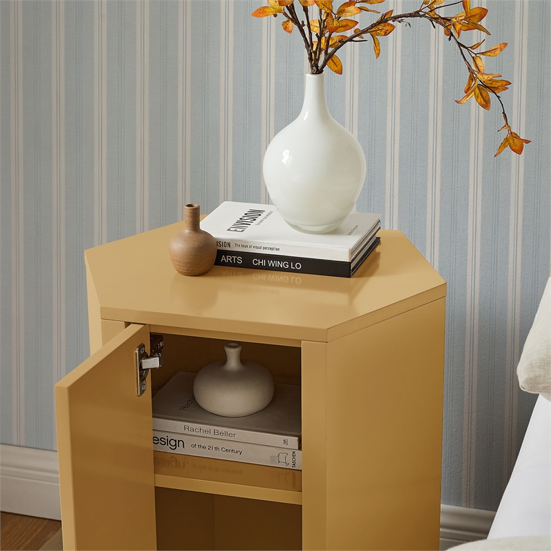 Kade Faceted Semi-Gloss Side Table in Mustard