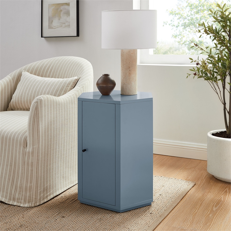 Kade Faceted Semi-Gloss Side Table in Stillwater Blue