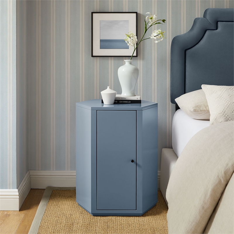 Kade Faceted Semi-Gloss Side Table in Stillwater Blue