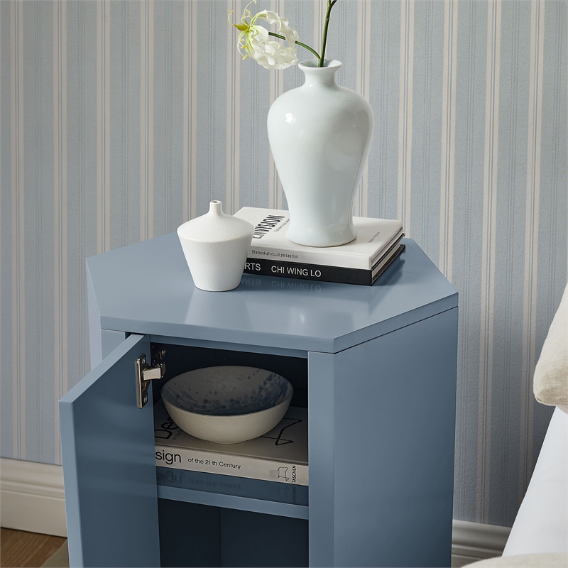 Kade Faceted Semi-Gloss Side Table in Stillwater Blue
