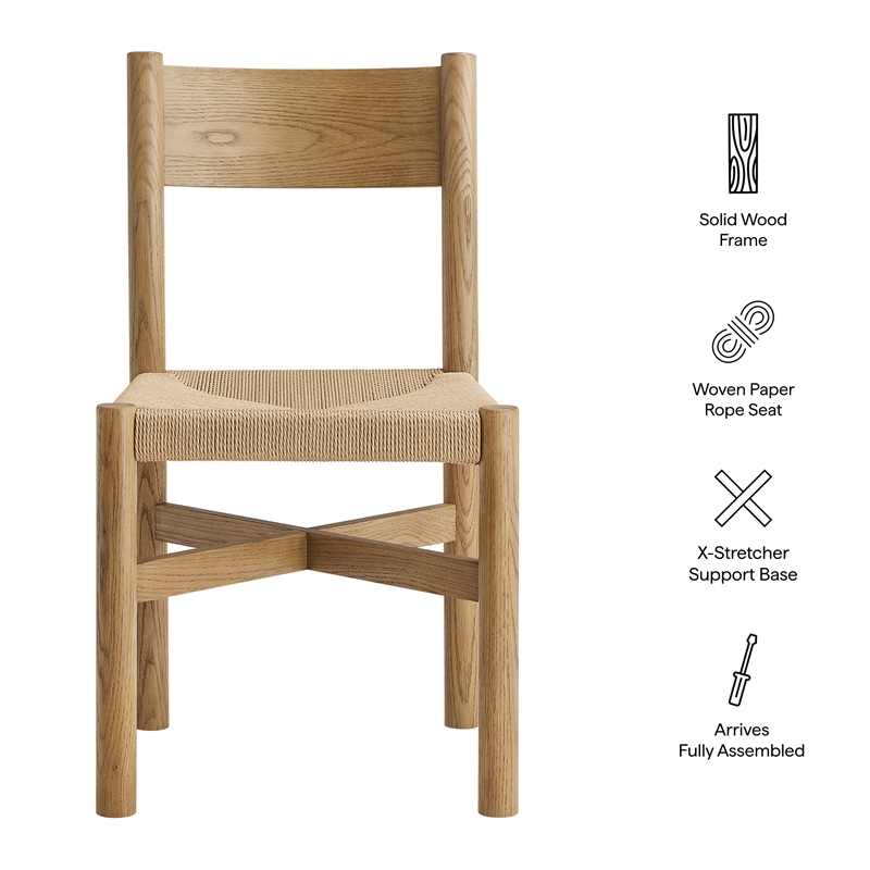 Alvia Oak Wood Dining Side Chair With Woven Seat in Weathered Oak