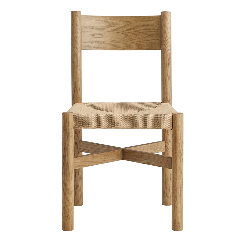 Alvia Oak Wood Dining Side Chair With Woven Seat in Weathered Oak