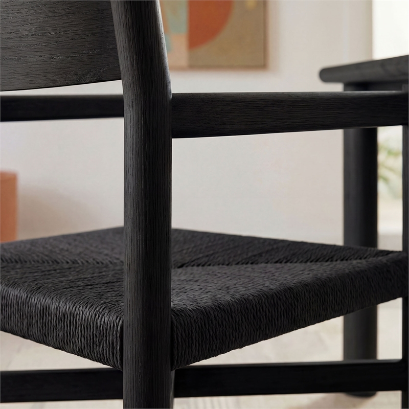 Alvia Oak Wood Dining Armchairs With Woven Seats Set of 2 in Black