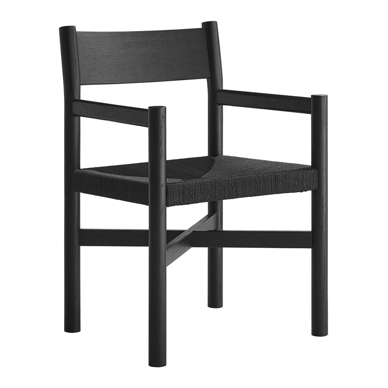 Alvia Oak Wood Dining Armchairs With Woven Seats Set of 2 in Black