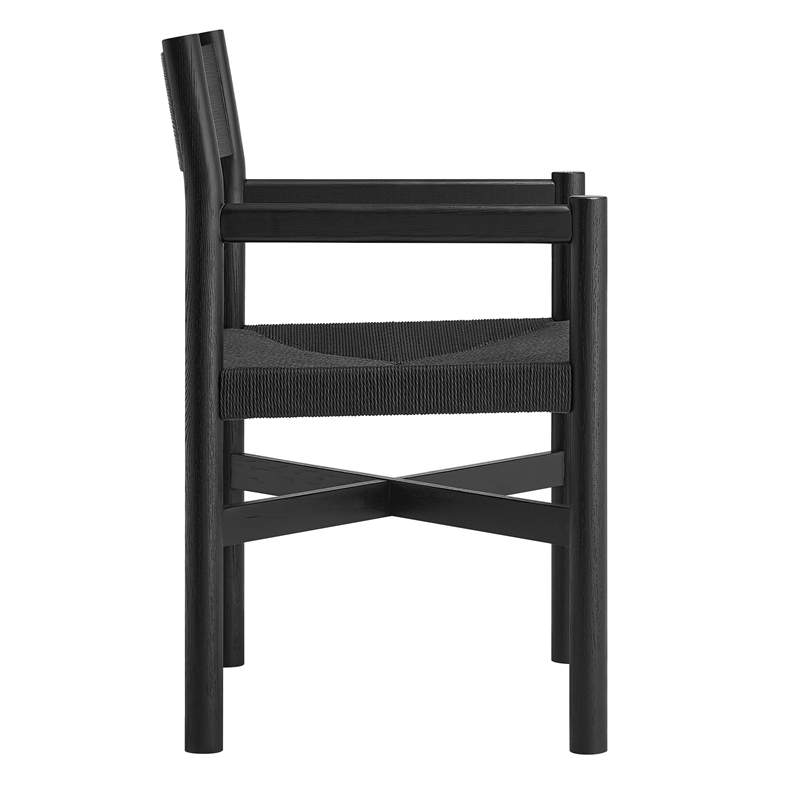 Alvia Oak Wood Dining Armchairs With Woven Seats Set of 2 in Black