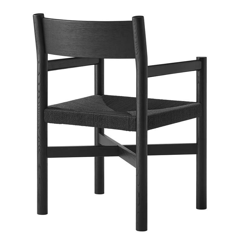 Alvia Oak Wood Dining Armchairs With Woven Seats Set of 2 in Black