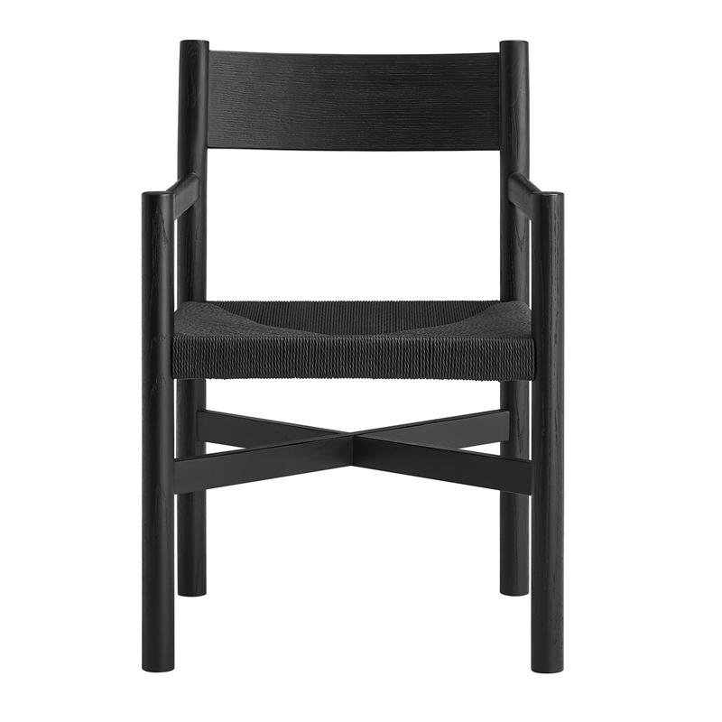 Alvia Oak Wood Dining Armchairs With Woven Seats Set of 2 in Black