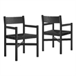 Alvia Oak Wood Dining Armchairs With Woven Seats Set of 2 in Black