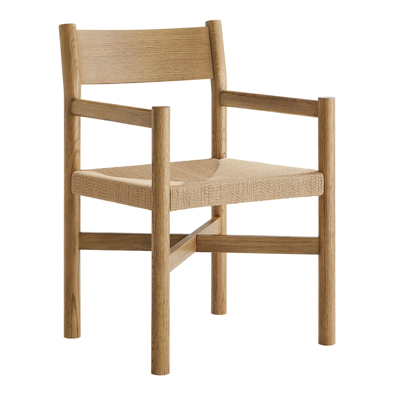Alvia Oak Wood Dining Armchairs With Woven Seats Set of 2 in Weathered Oak
