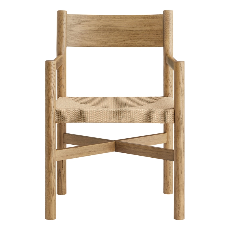 Alvia Oak Wood Dining Armchairs With Woven Seats Set of 2 in Weathered Oak